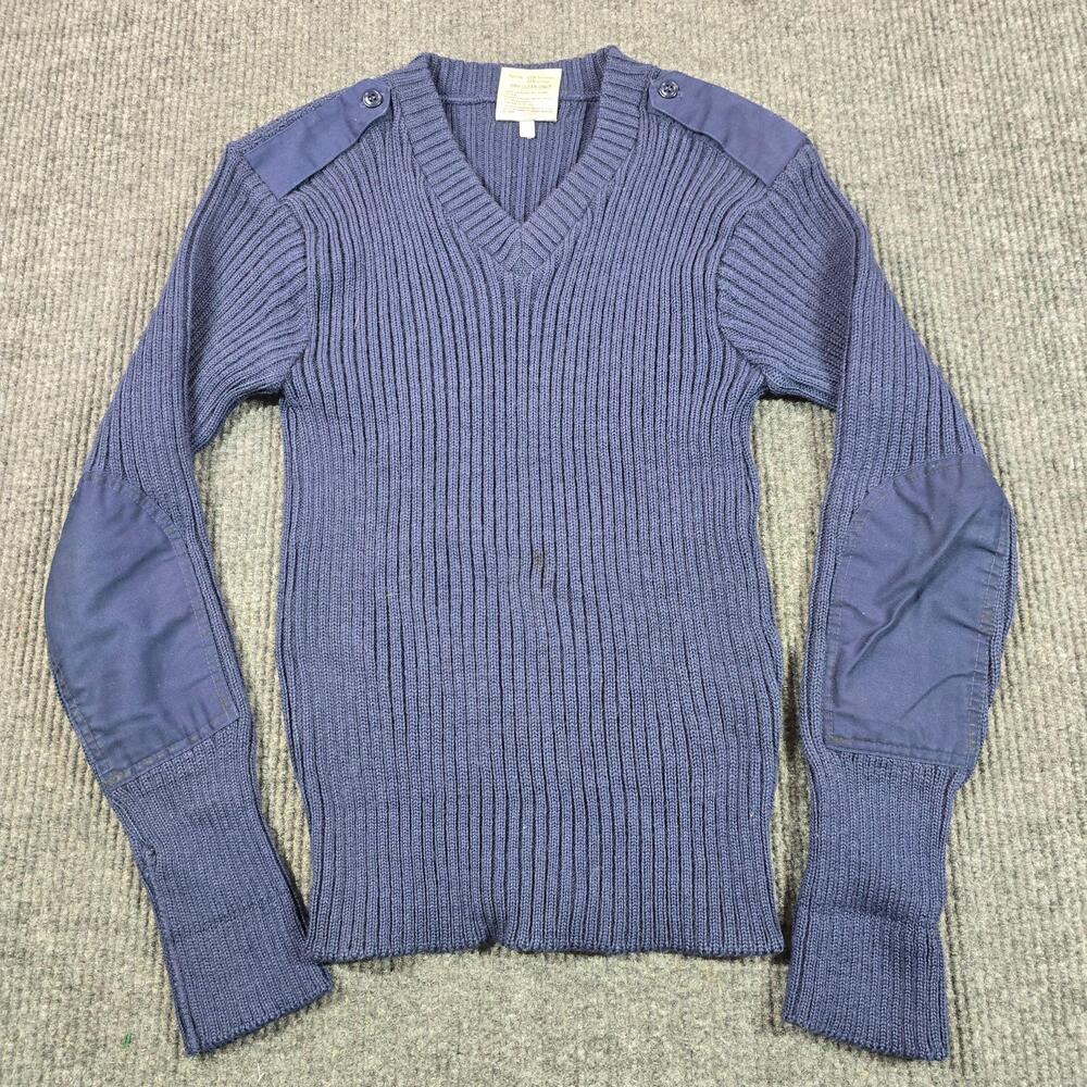 Vintage Brigade Quartermasters Sweater Mens 40 Medium Blue Wool V Neck Commando